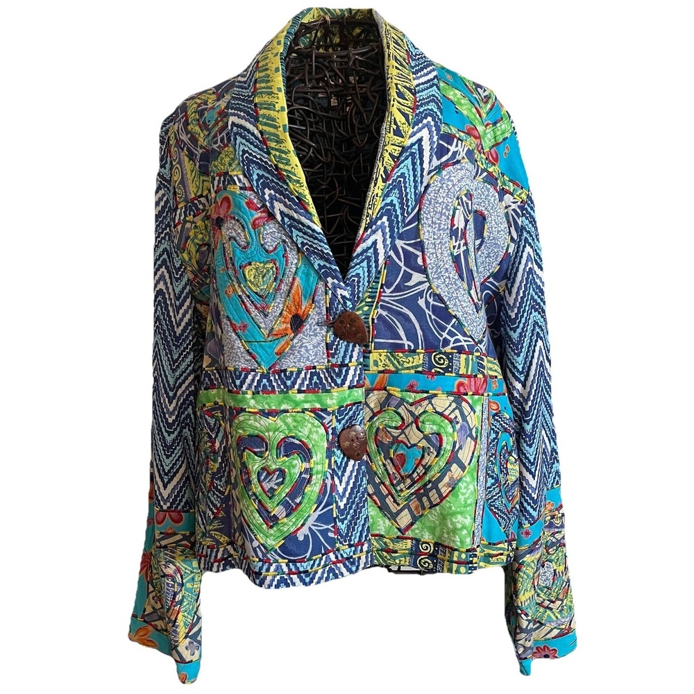 VTG‎ Sandy Starkman Patchwork Jacket M Blazer Artsy Cropped Dopamine Boho